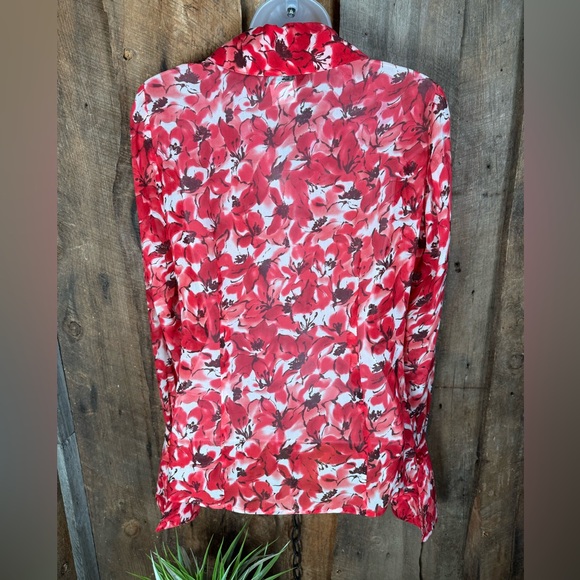 A.B.S. Red Silk Floral Blouse - size Petite - Picture 5 of 11